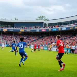Players from the University of Georgia women's soccer team in action during the season opener.