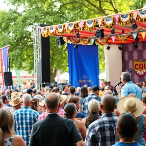 Crowd enjoying Russell Dickerson concert at Minnesota Vikings kickoff event