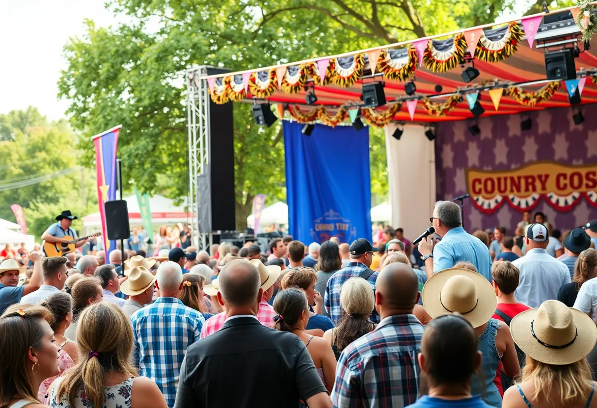 Crowd enjoying Russell Dickerson concert at Minnesota Vikings kickoff event