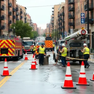 Emergency crews repairing a water main break in Atlanta.