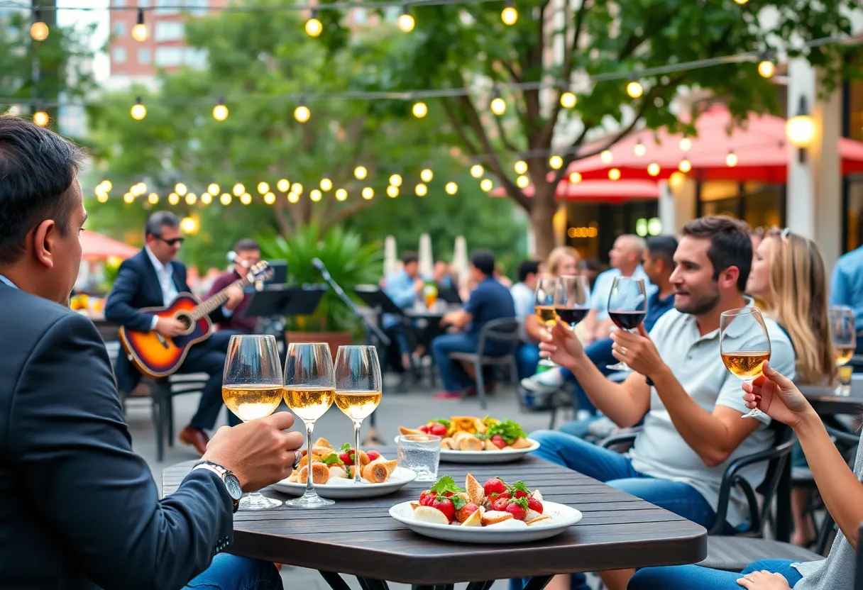 Guests enjoying wine on the Beltline at Buena Vida Tapas