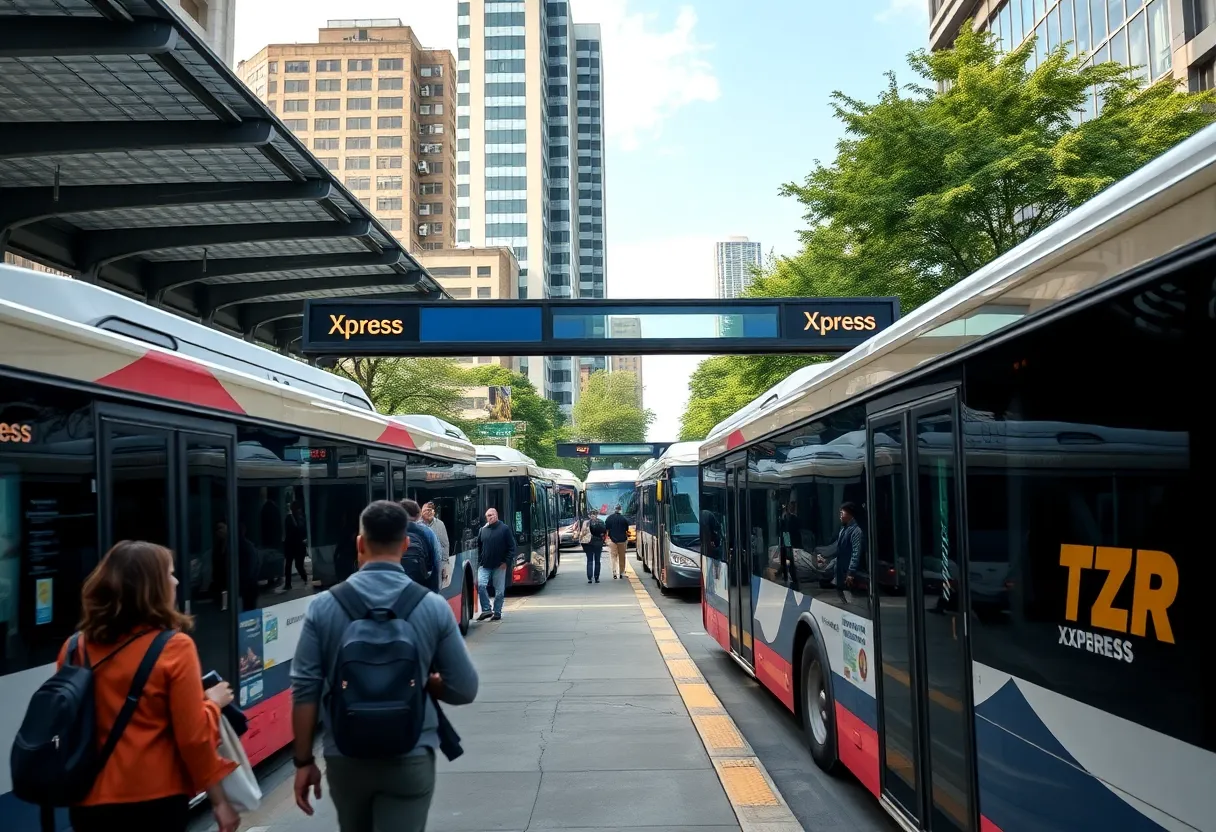 Commuters at an Atlanta bus station waiting for Xpress bus service