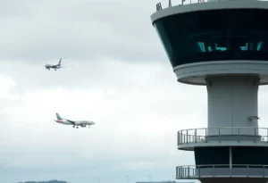 Control tower at an airport during a busy time