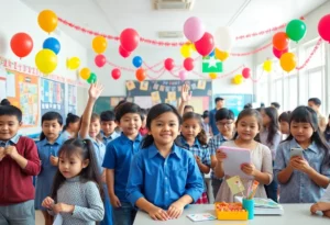 Students and teachers celebrating the 40th anniversary of Atlanta International School