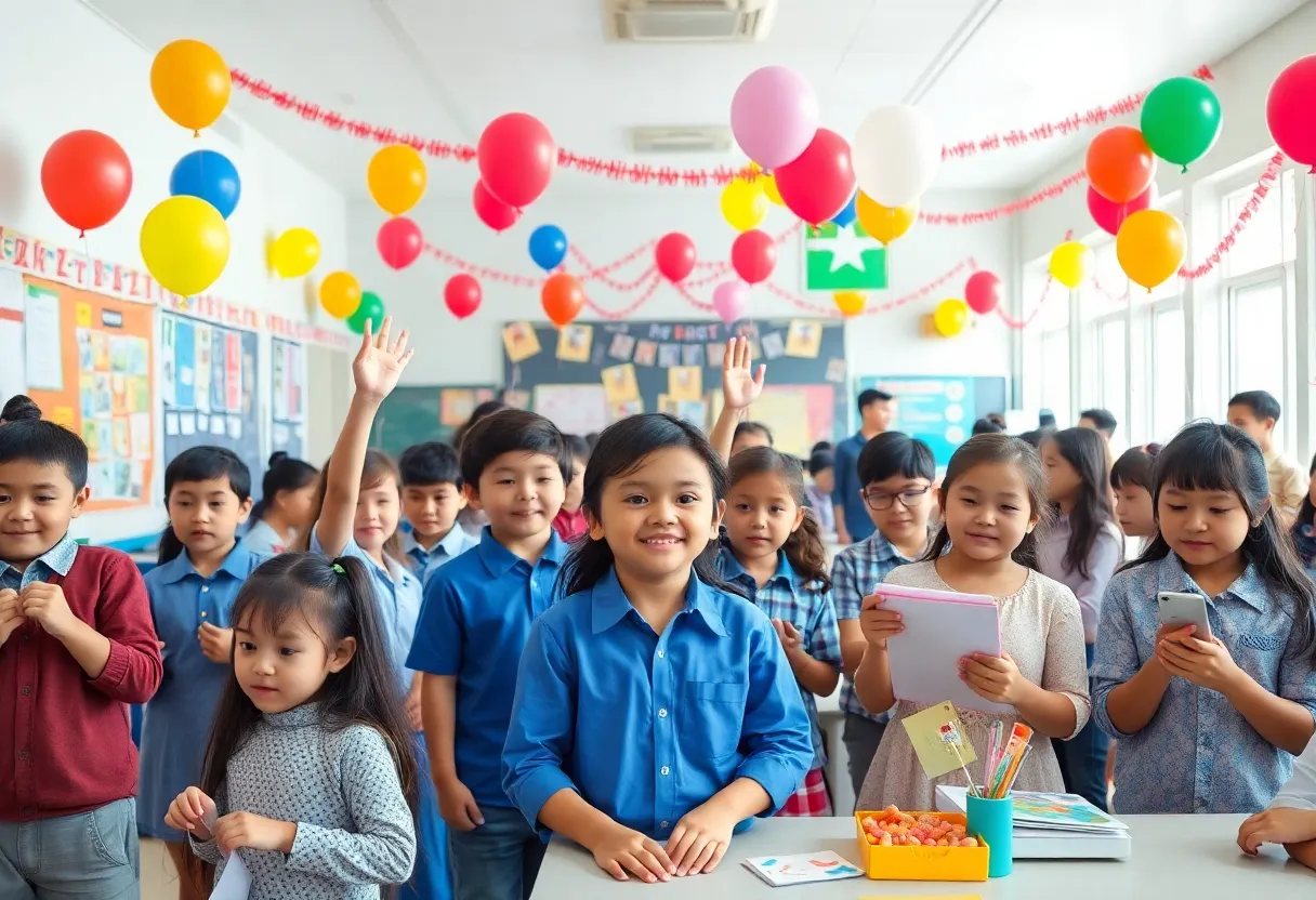 Students and teachers celebrating the 40th anniversary of Atlanta International School