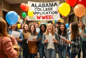 High school students celebrating Alabama College Application Week