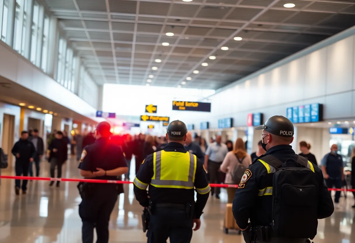 Law enforcement officers responding to a threat at Hartsfield-Jackson Atlanta International Airport.