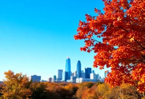 Atlanta skyline surrounded by autumn trees