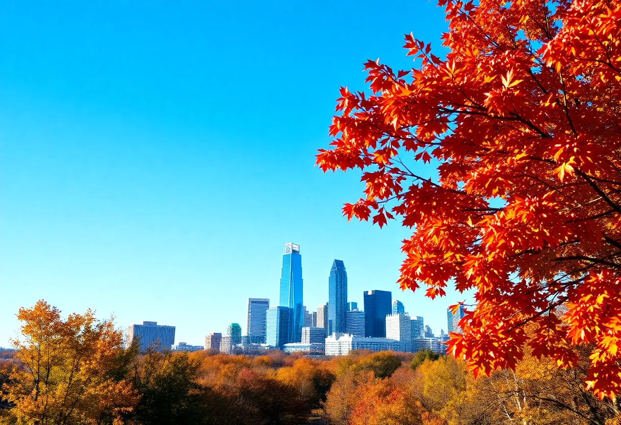 Atlanta skyline surrounded by autumn trees