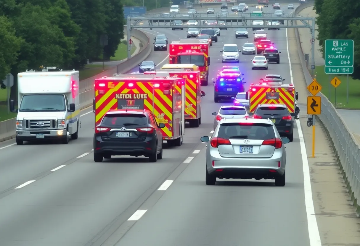 Emergency vehicles at a car crash scene on an Atlanta highway