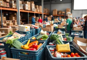 Volunteers at Atlanta Community Food Bank sorting food supplies