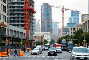 Construction in downtown Atlanta with traffic disruptions