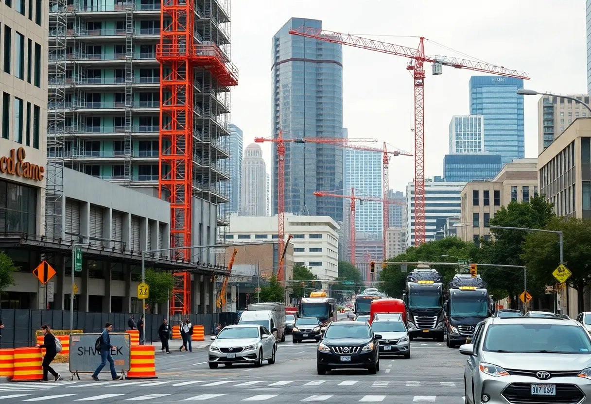 Construction in downtown Atlanta with traffic disruptions