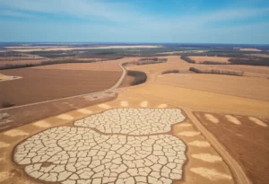 Aerial view of dry, cracked soil in metro Atlanta