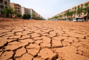 Cracked earth in Atlanta signifying drought conditions.