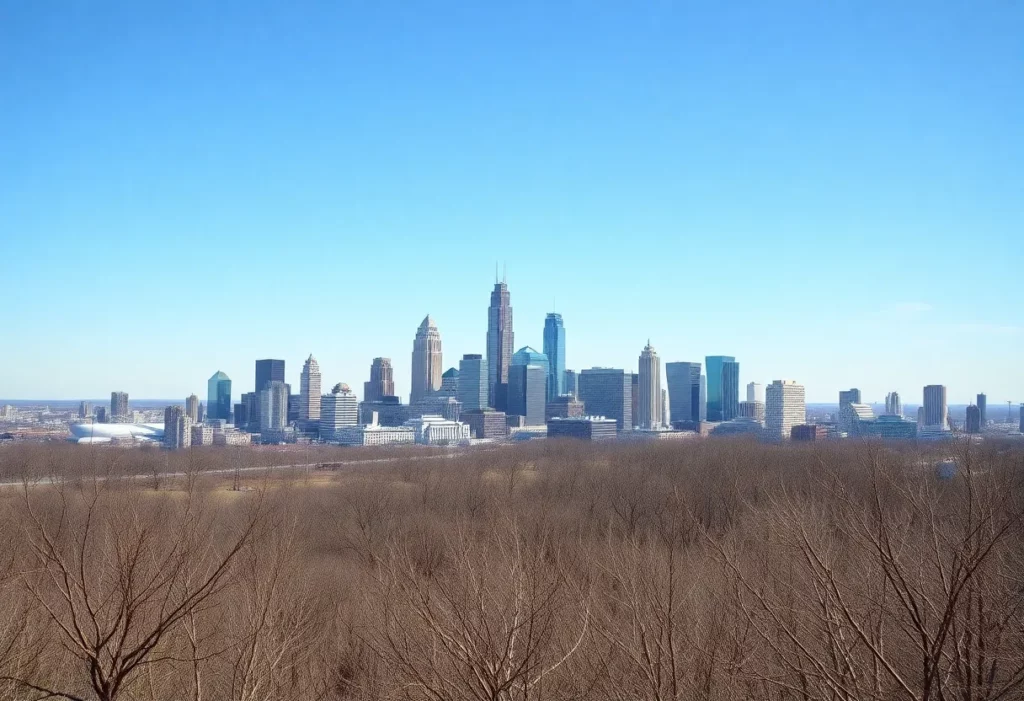 View of Atlanta skyline during drought conditions