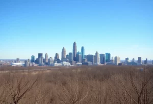 View of Atlanta skyline during drought conditions