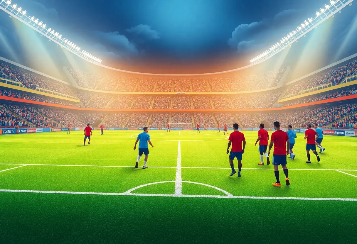 Illustration of Atlanta Falcons players warming up on the field.