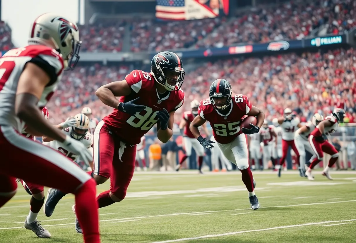 Atlanta Falcons players in action during the game against Miami Dolphins