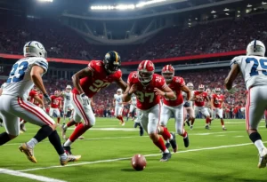 Atlanta Falcons players preparing for a game against the Miami Dolphins