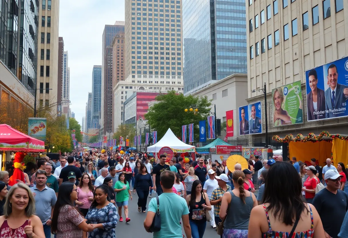 Vibrant festivals in Atlanta with people enjoying parades and live music.
