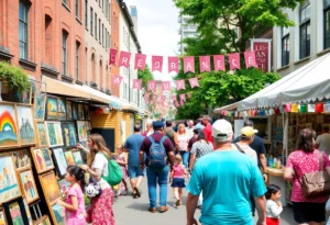 Vibrant festival scene in Atlanta with art and families enjoying activities
