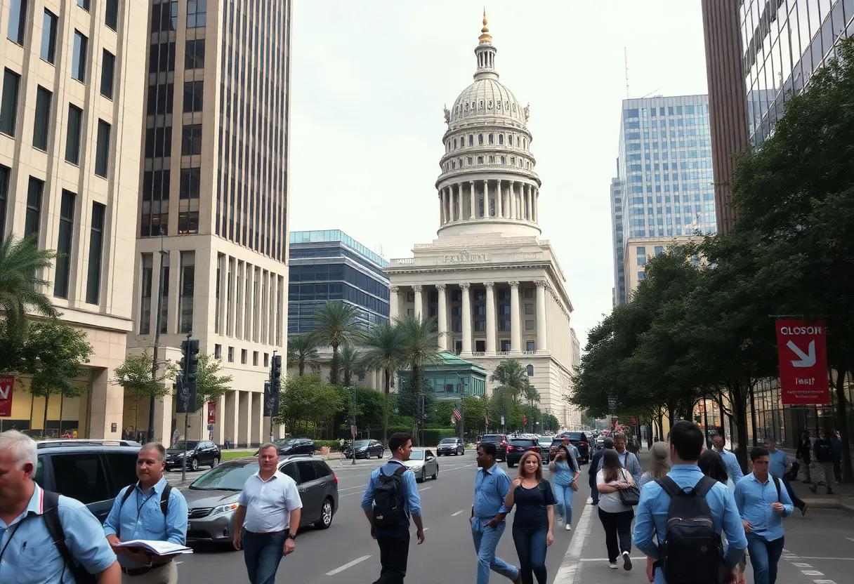 City view of Atlanta showing federal buildings and workers affected by government shutdown