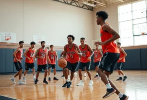 Atlanta Hawks team practicing on the basketball court