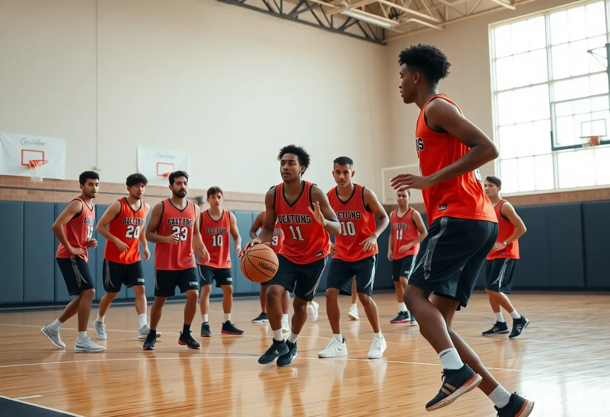 Atlanta Hawks team practicing on the basketball court
