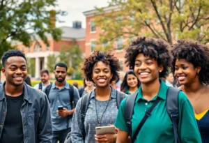 Students celebrating on campus of a historically Black college in Atlanta