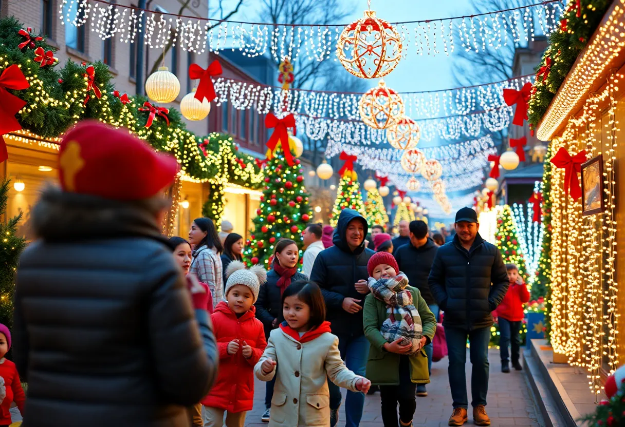 Families enjoying holiday events in Atlanta with Christmas decorations