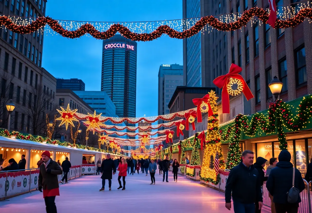 Festive lights and holiday decorations in Atlanta