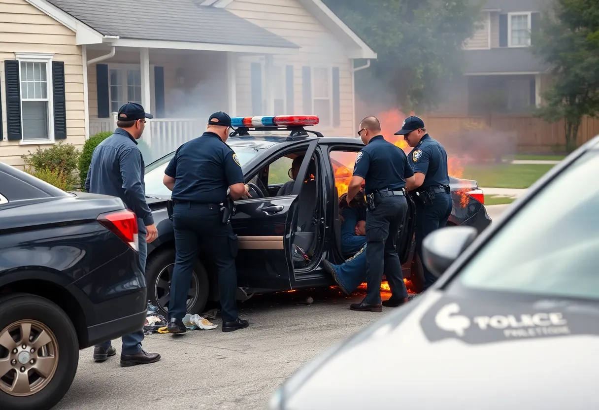 Bystanders rescue an officer from a crashed police vehicle