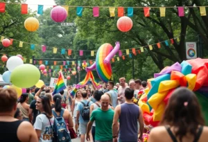 Participants celebrating at Atlanta Pride Festival in Piedmont Park