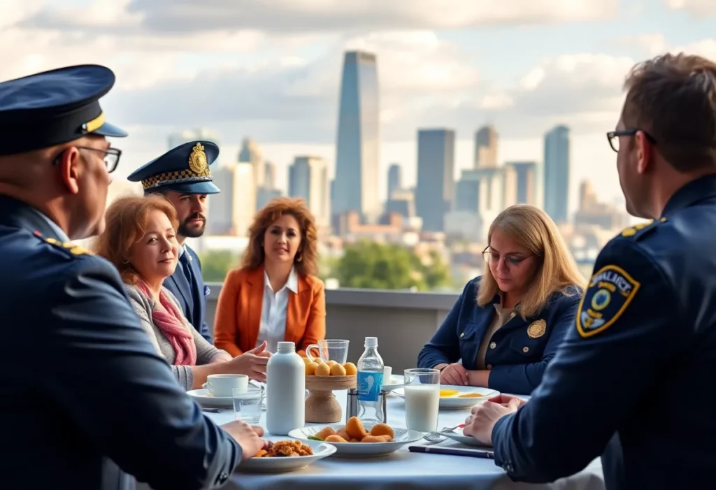 Community leaders discussing public safety at breakfast event