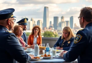 Community leaders discussing public safety at breakfast event