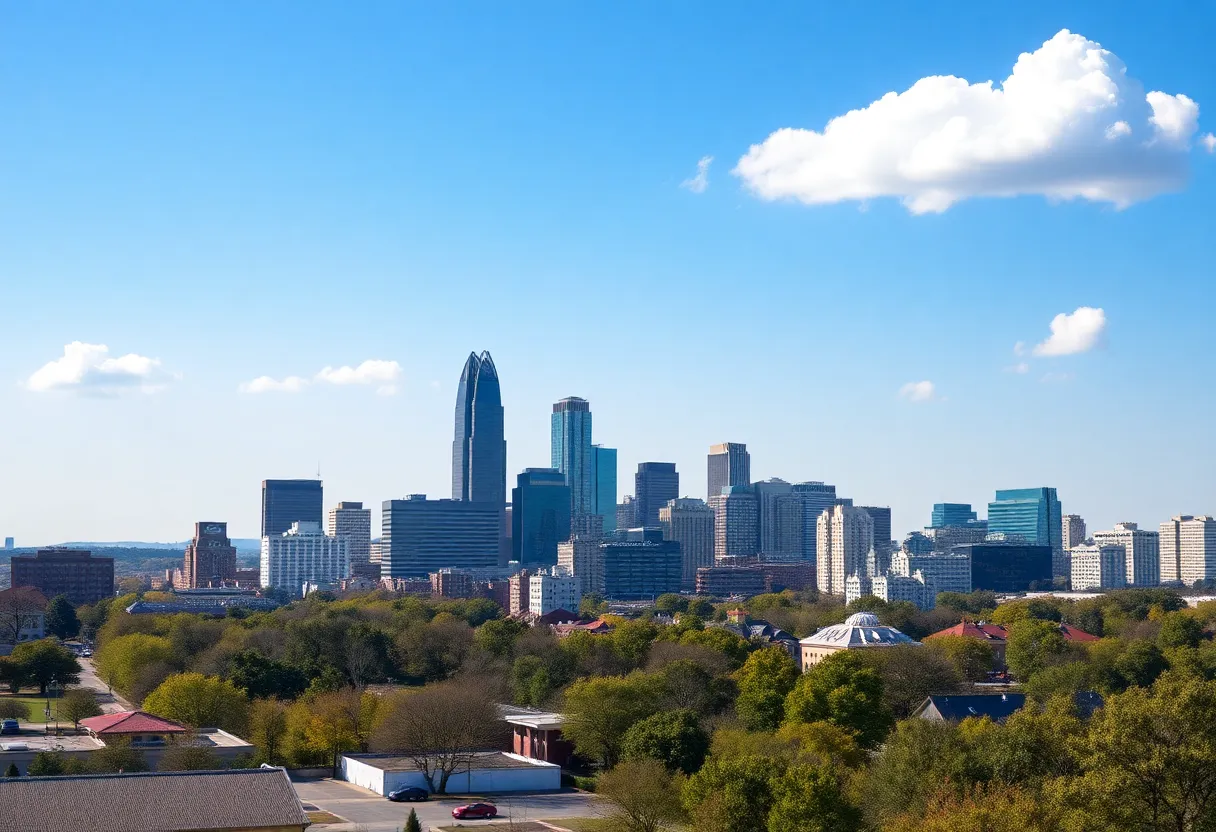 A beautiful skyline of Atlanta with sunny weather