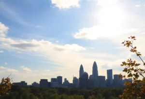 Skyline of Atlanta under partly sunny skies