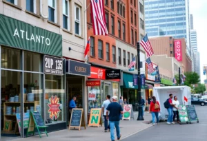 Renovated storefronts in downtown Atlanta preparing for FIFA World Cup