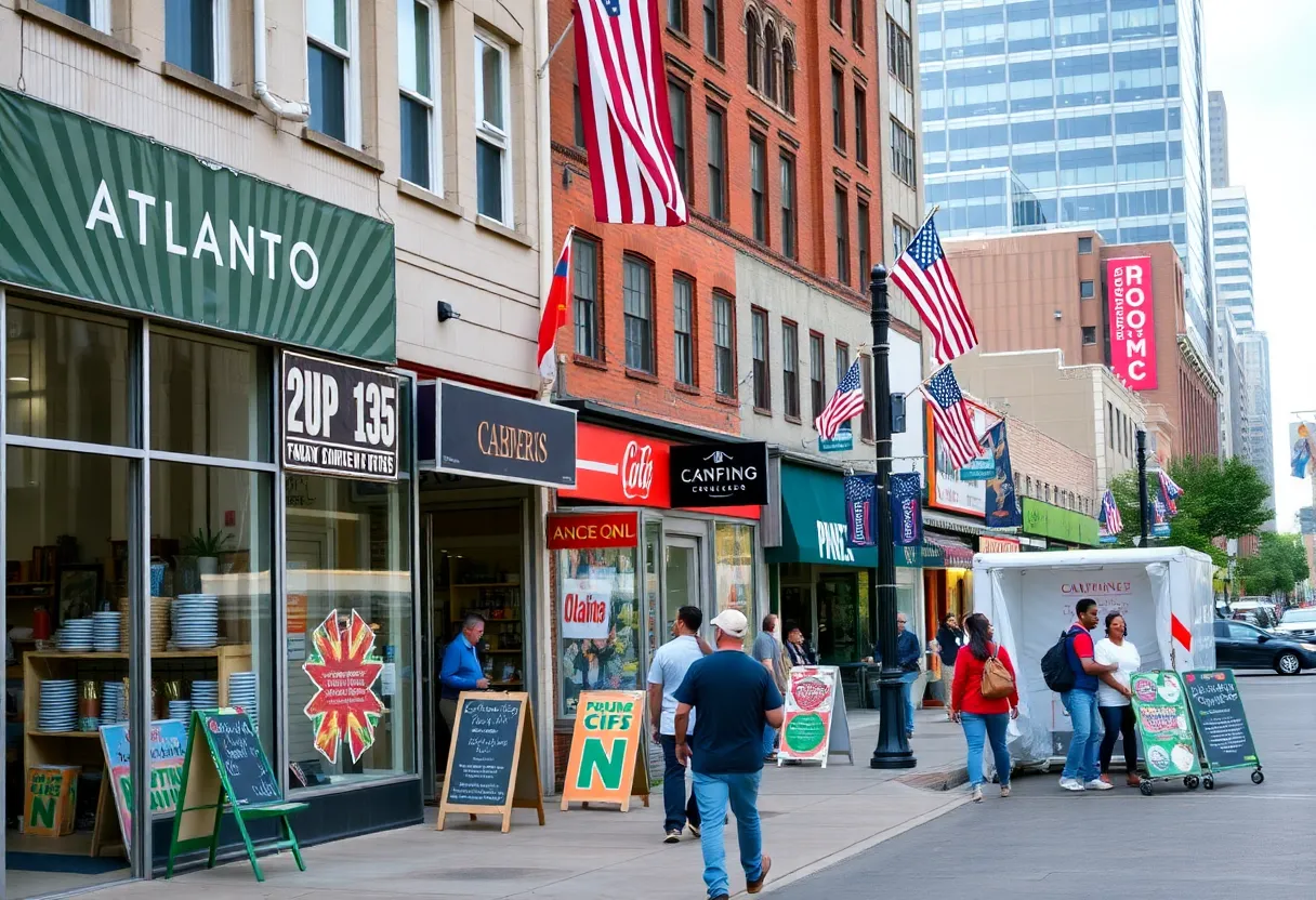 Renovated storefronts in downtown Atlanta preparing for FIFA World Cup