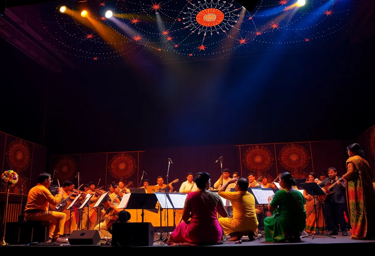 Orchestra performing under a starry sky at the Celestial Illuminations concert
