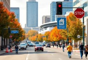 Atlanta construction traffic with fans heading to a football game