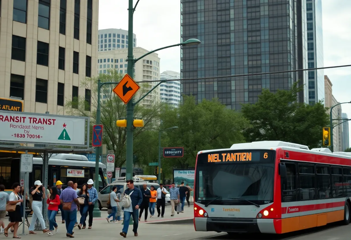 Transportation development in Atlanta featuring construction and transit vehicles