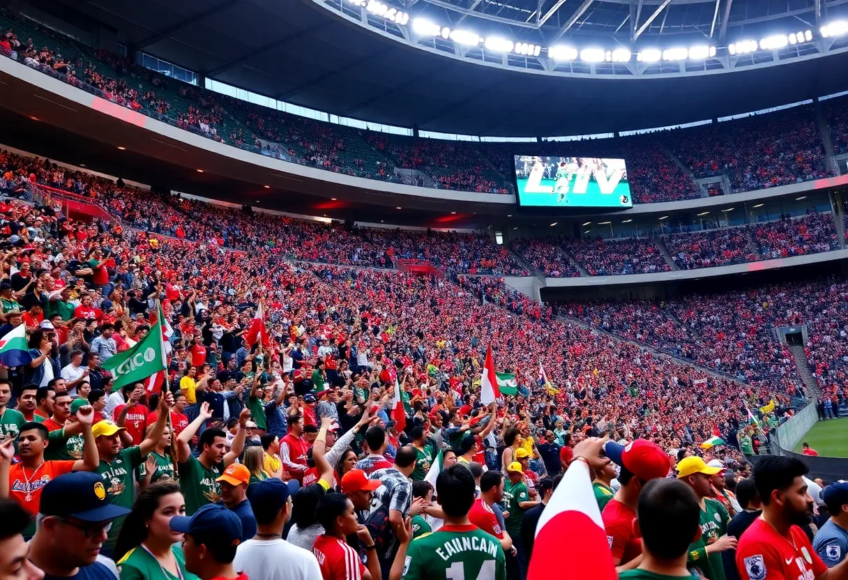 Crowd cheering at Atlanta United match during Latin Heritage Night