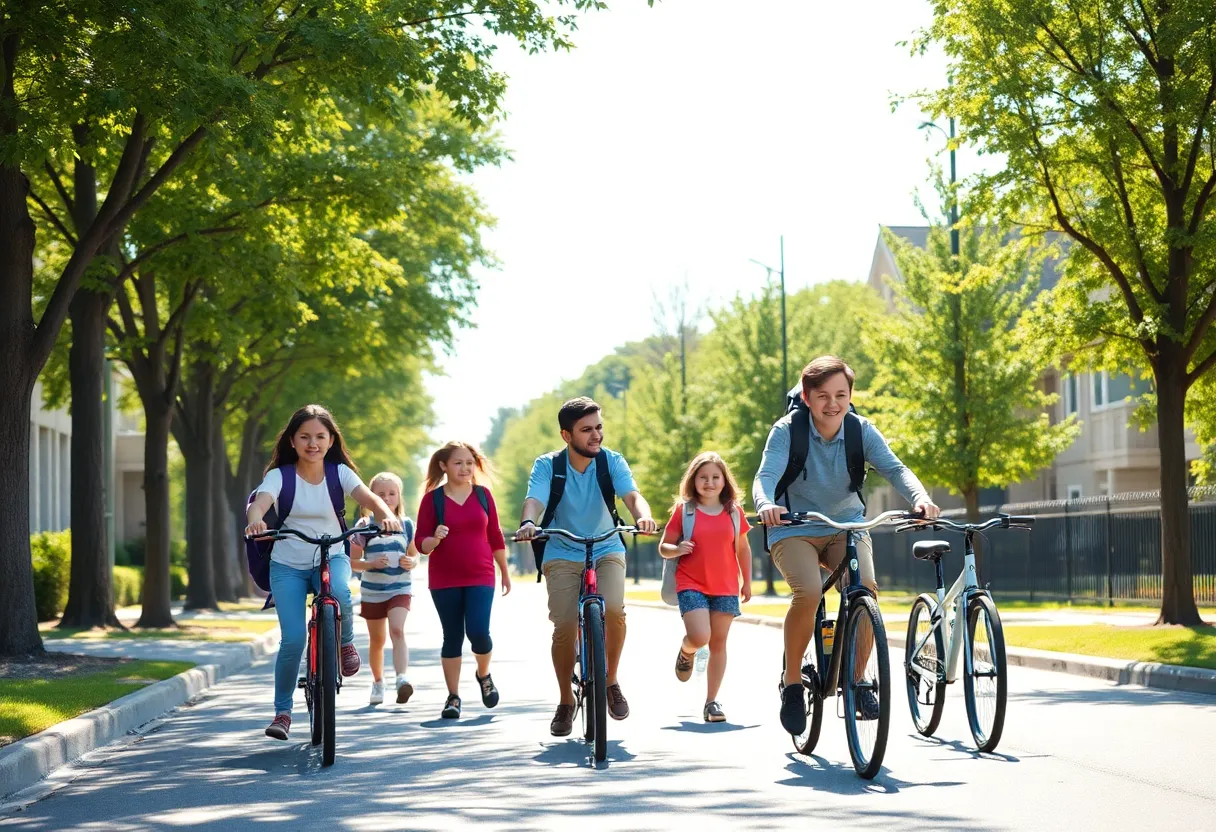 Families participating in Walk & Roll to School Week in Atlanta.