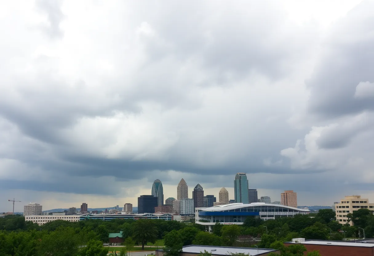 Atlanta skyline with gathering rain clouds