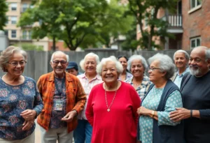 A gathering of senior homeowners in Atlanta discussing tax relief.