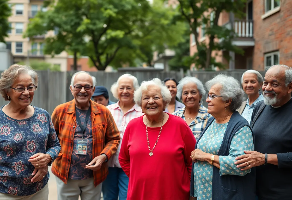 A gathering of senior homeowners in Atlanta discussing tax relief.