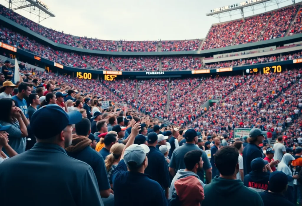 Fans enjoying a college football game in a stadium