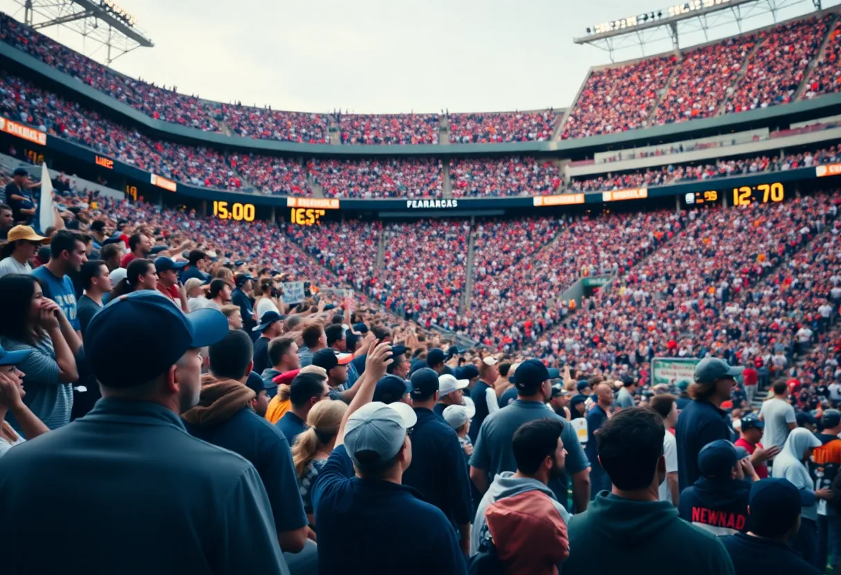 Fans enjoying a college football game in a stadium